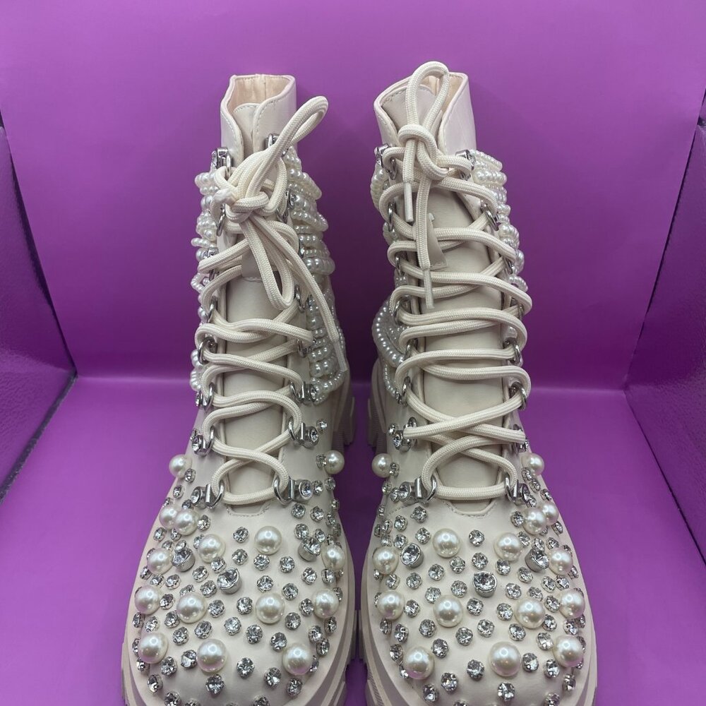 AZALEA WANG PEARL COMBAT BOOTS (7.5) - Picture 2 of 12